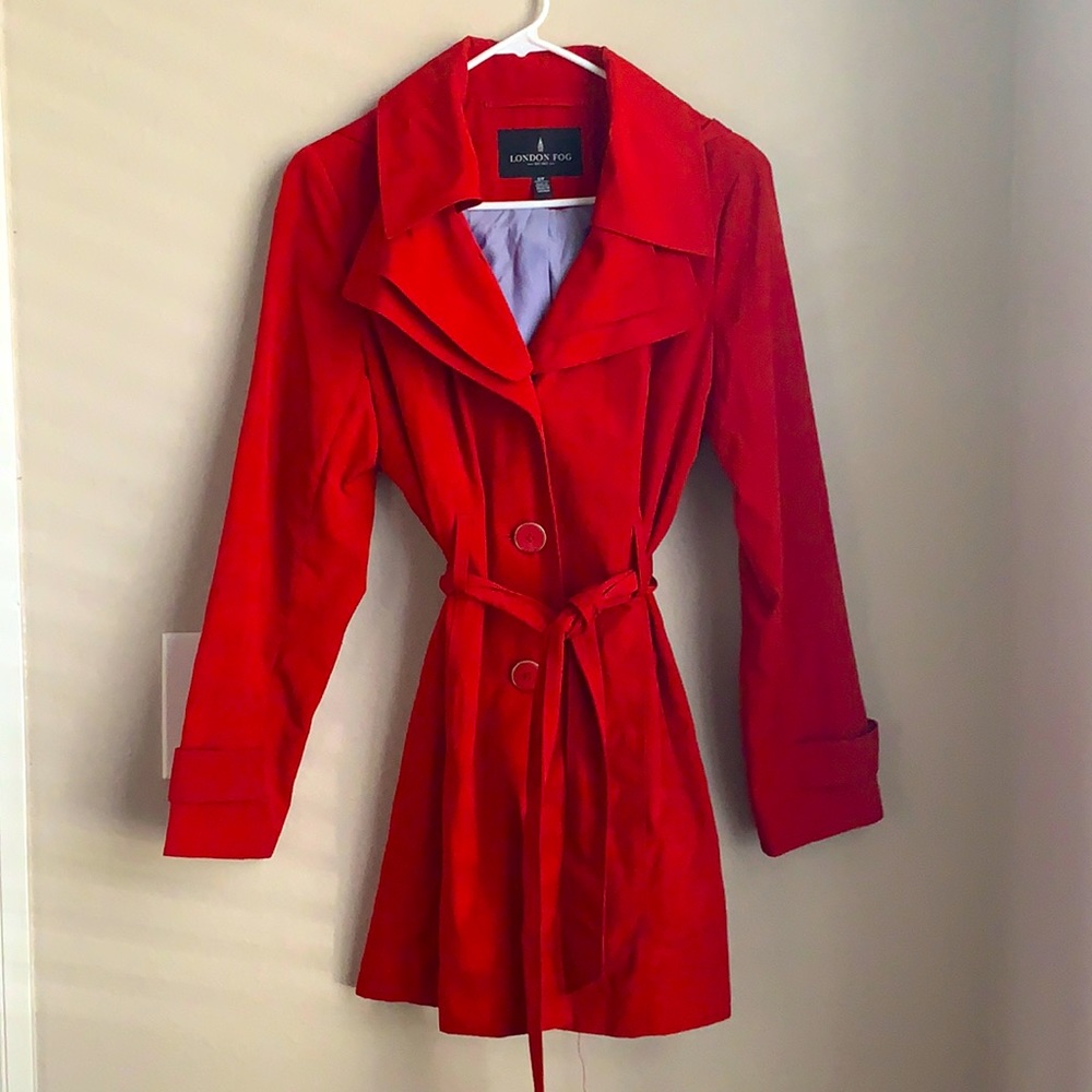 Red Belted Trench Coat